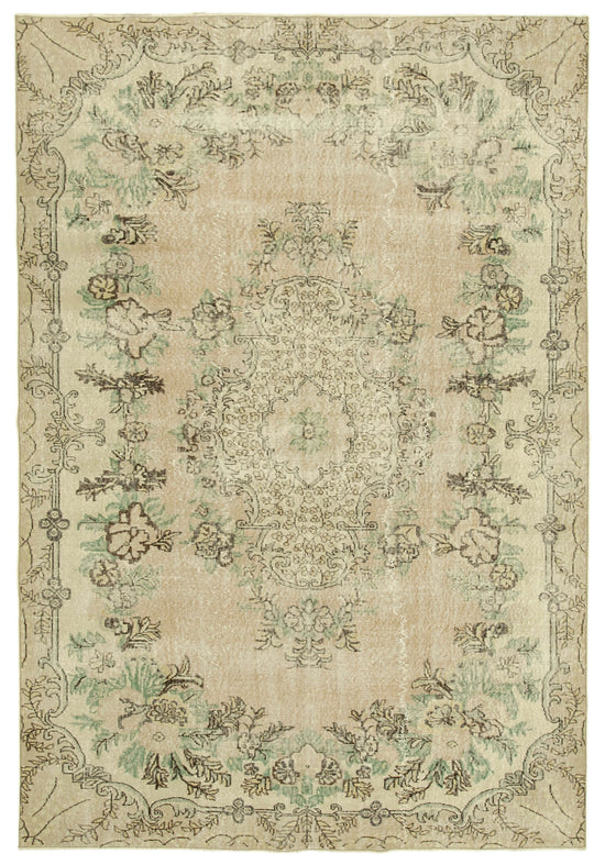 7x10 Beige Turkish Vintage Area Rug - 38790