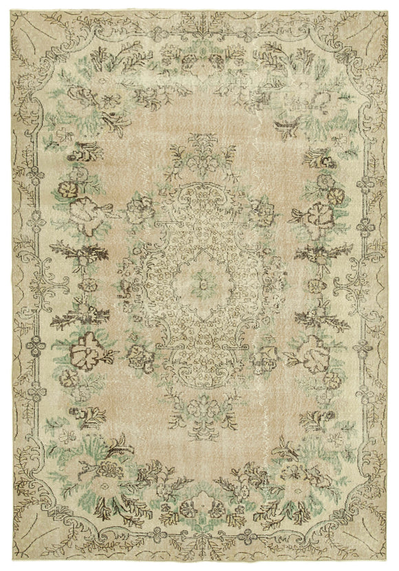 7x10 Beige Turkish Vintage Area Rug - 38790