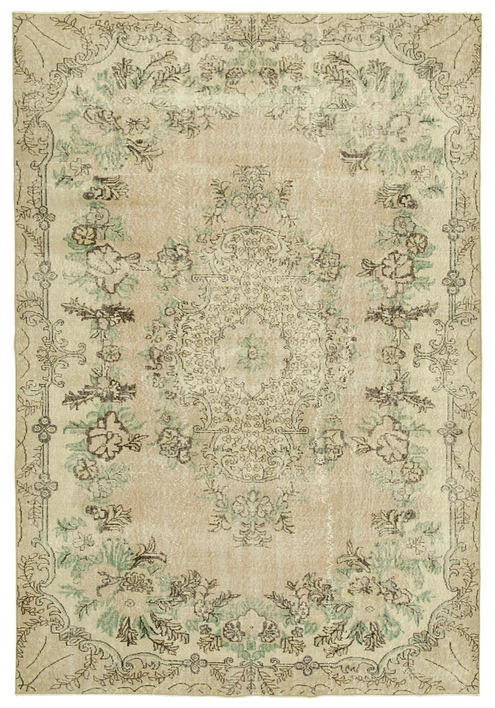 7x10 Beige Turkish Vintage Area Rug - 38790