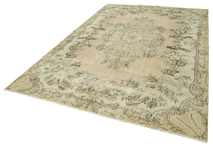 7x10 Beige Turkish Vintage Area Rug - 38790