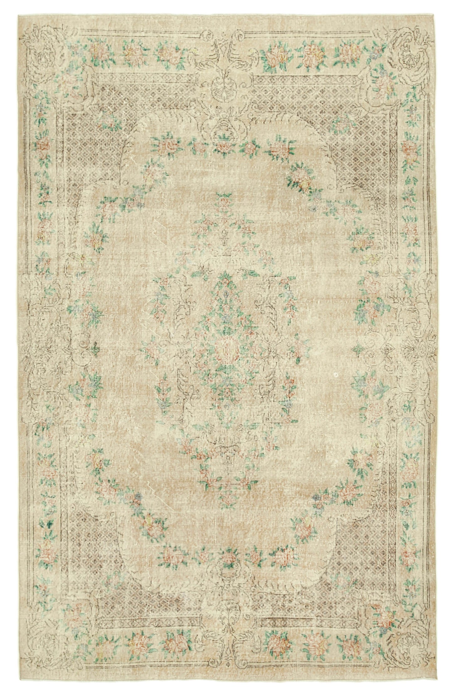 7x11 Beige Turkish Vintage Area Rug - 38815