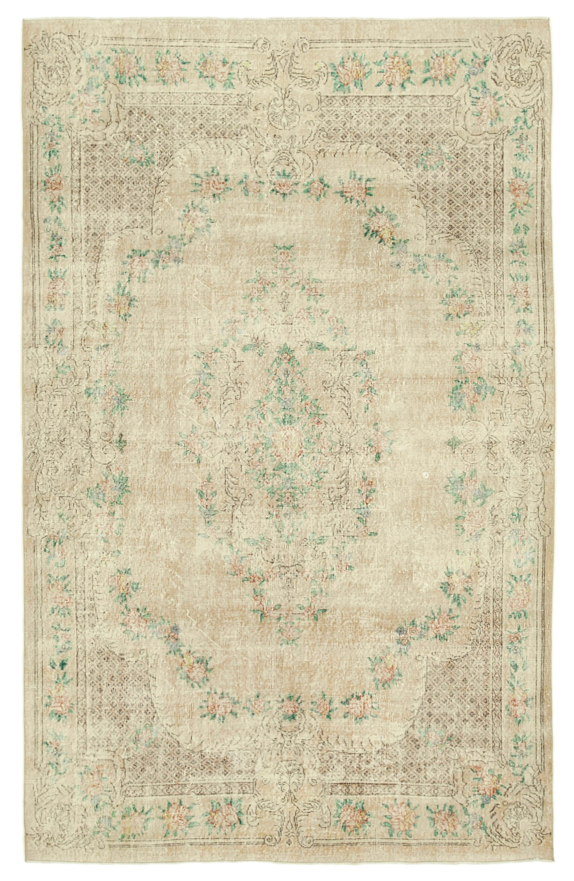 7x11 Beige Turkish Vintage Area Rug - 38815