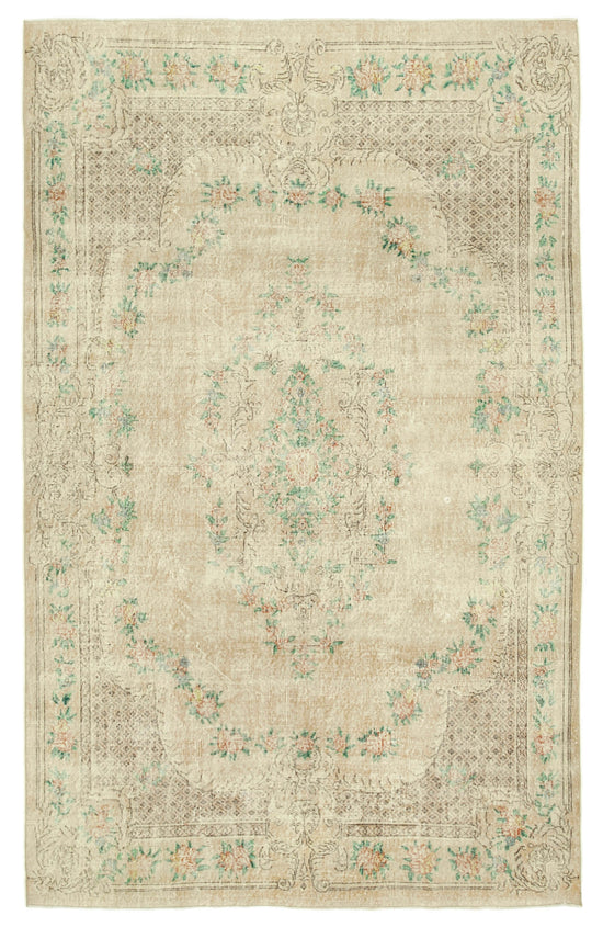 7x11 Beige Turkish Vintage Area Rug - 38815