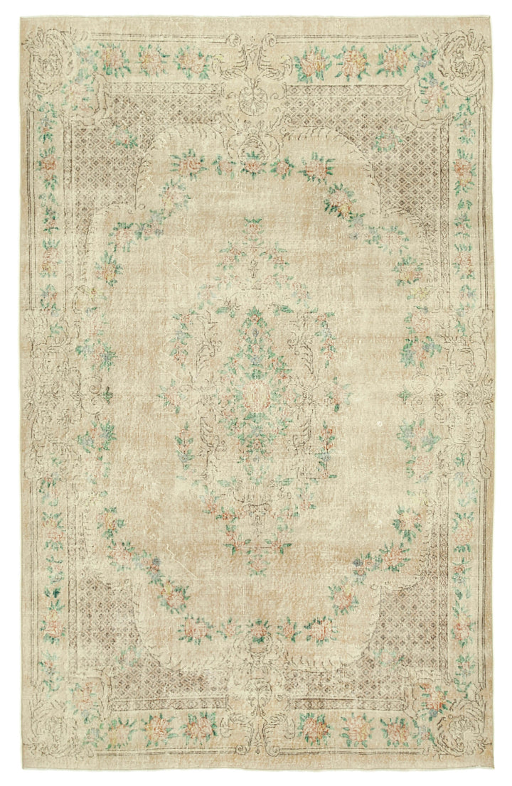 7x11 Beige Turkish Vintage Area Rug - 38815