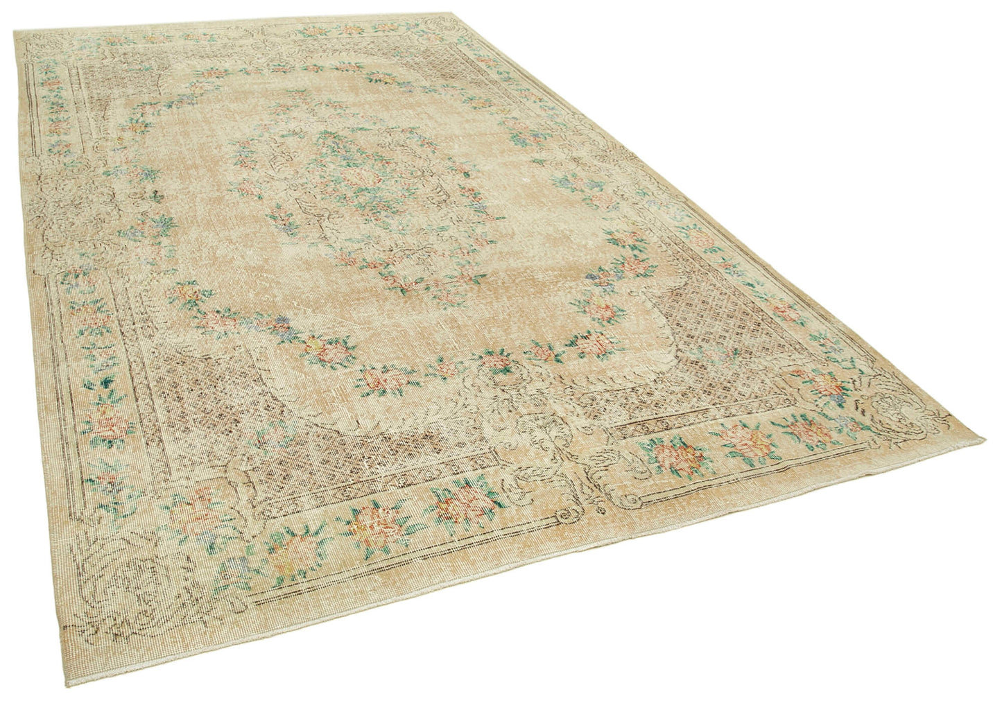 7x11 Beige Turkish Vintage Area Rug - 38815