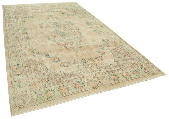 7x11 Beige Turkish Vintage Area Rug - 38815