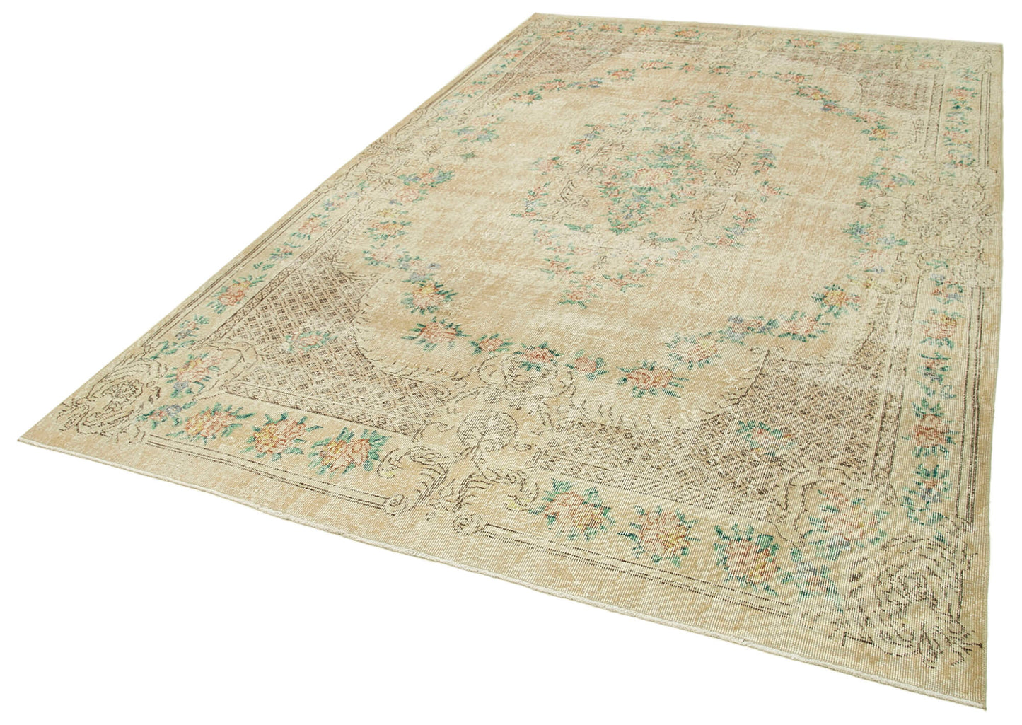 7x11 Beige Turkish Vintage Area Rug - 38815