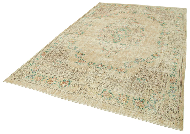 7x11 Beige Turkish Vintage Area Rug - 38815