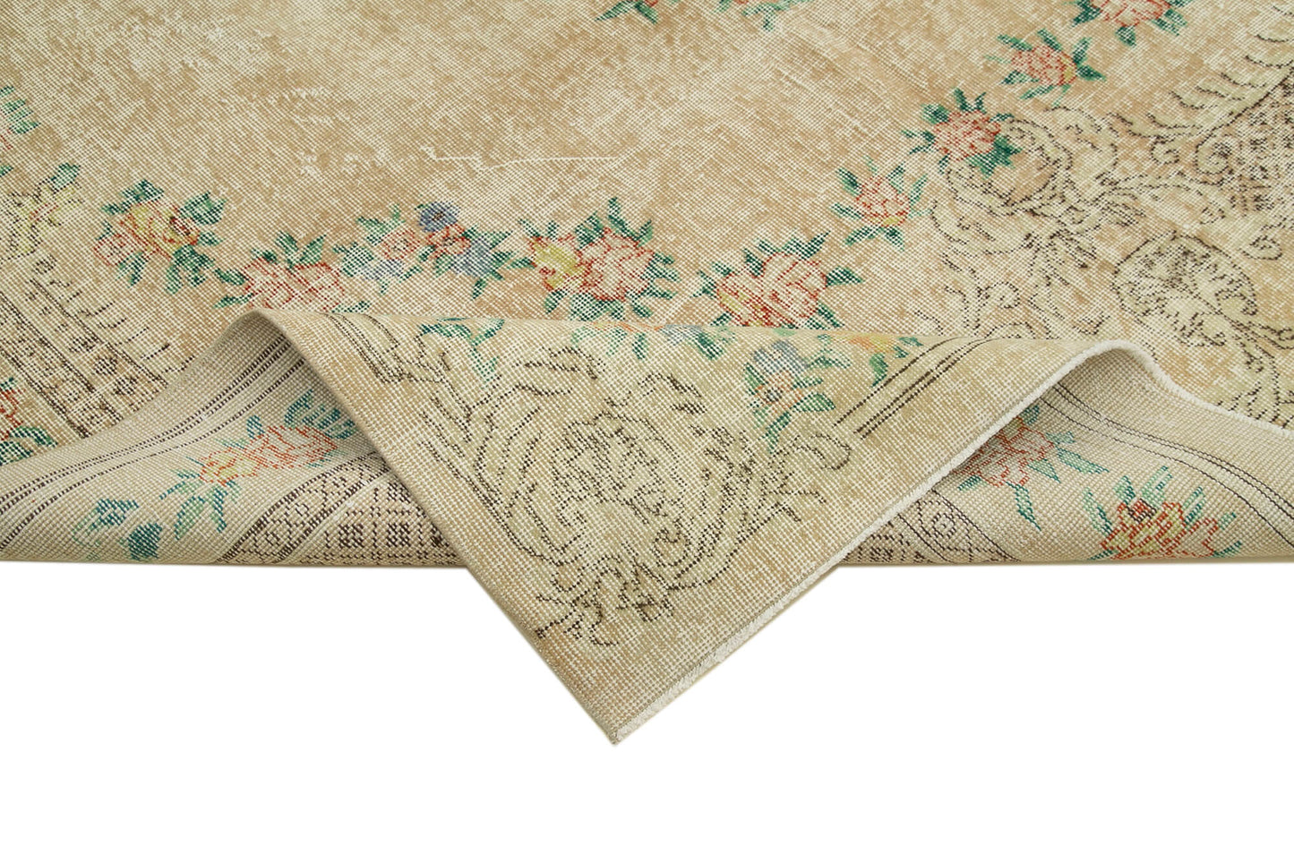 7x11 Beige Turkish Vintage Area Rug - 38815