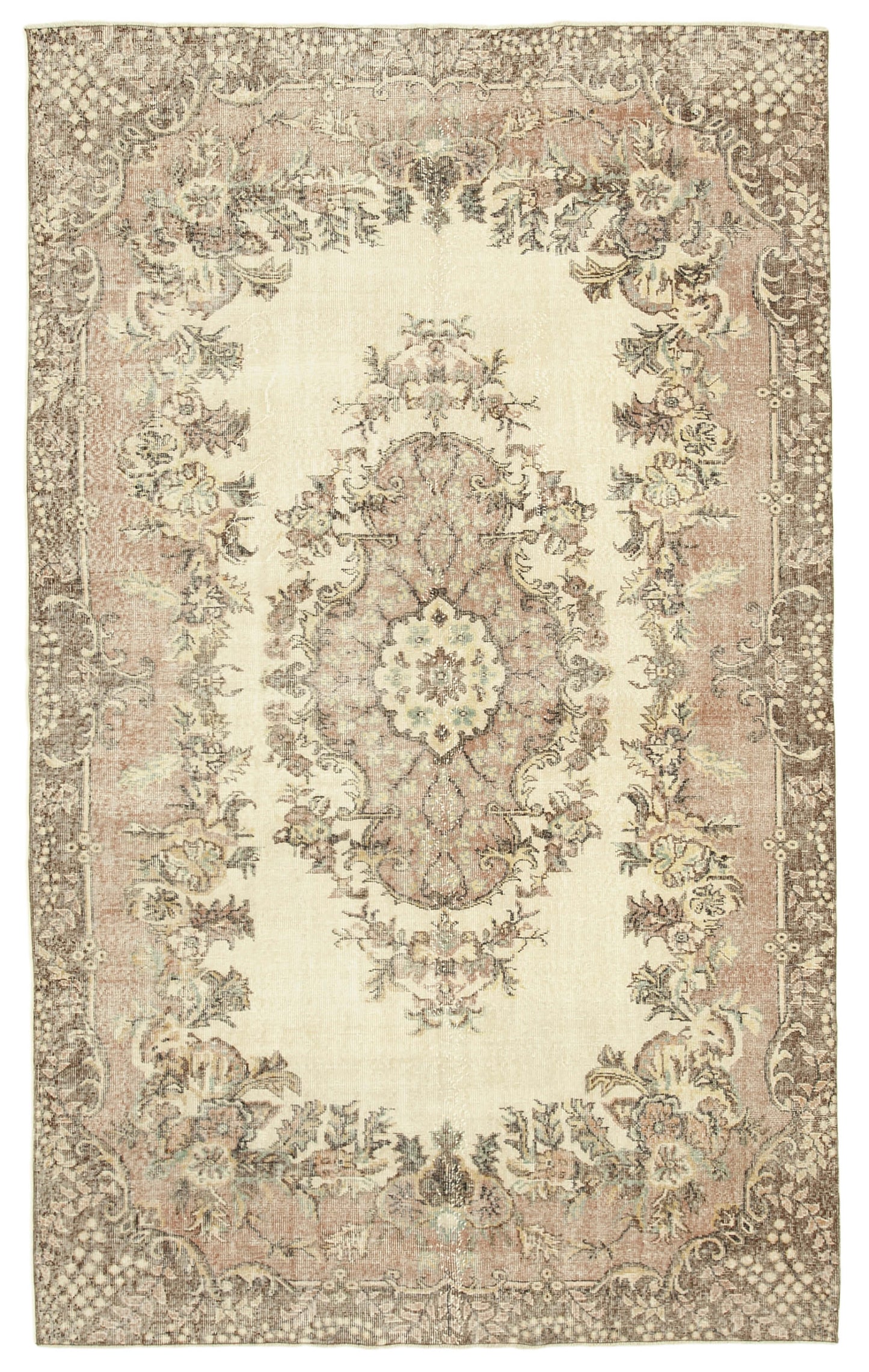 7x11 Beige Turkish Vintage Area Rug - 38822