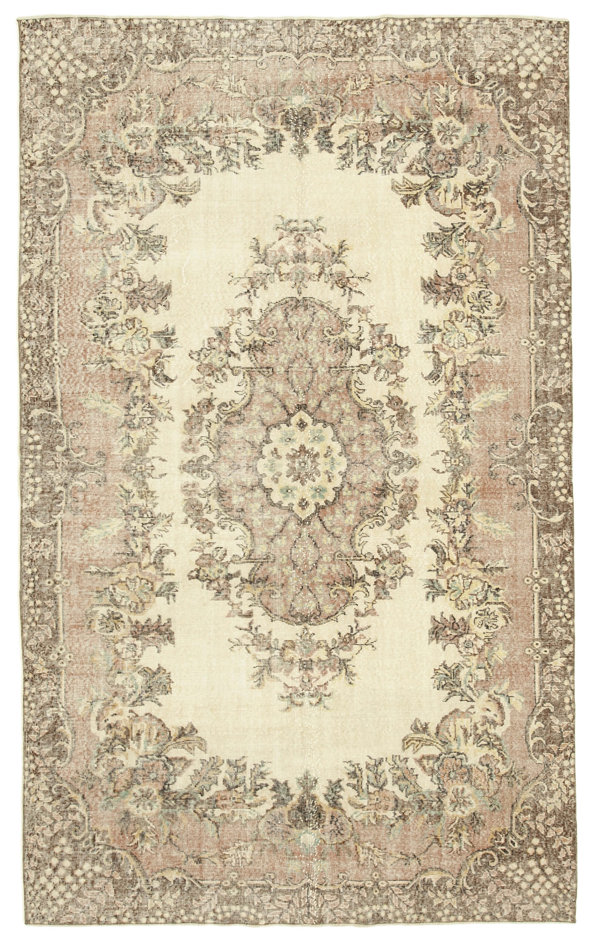 7x11 Beige Turkish Vintage Area Rug - 38822