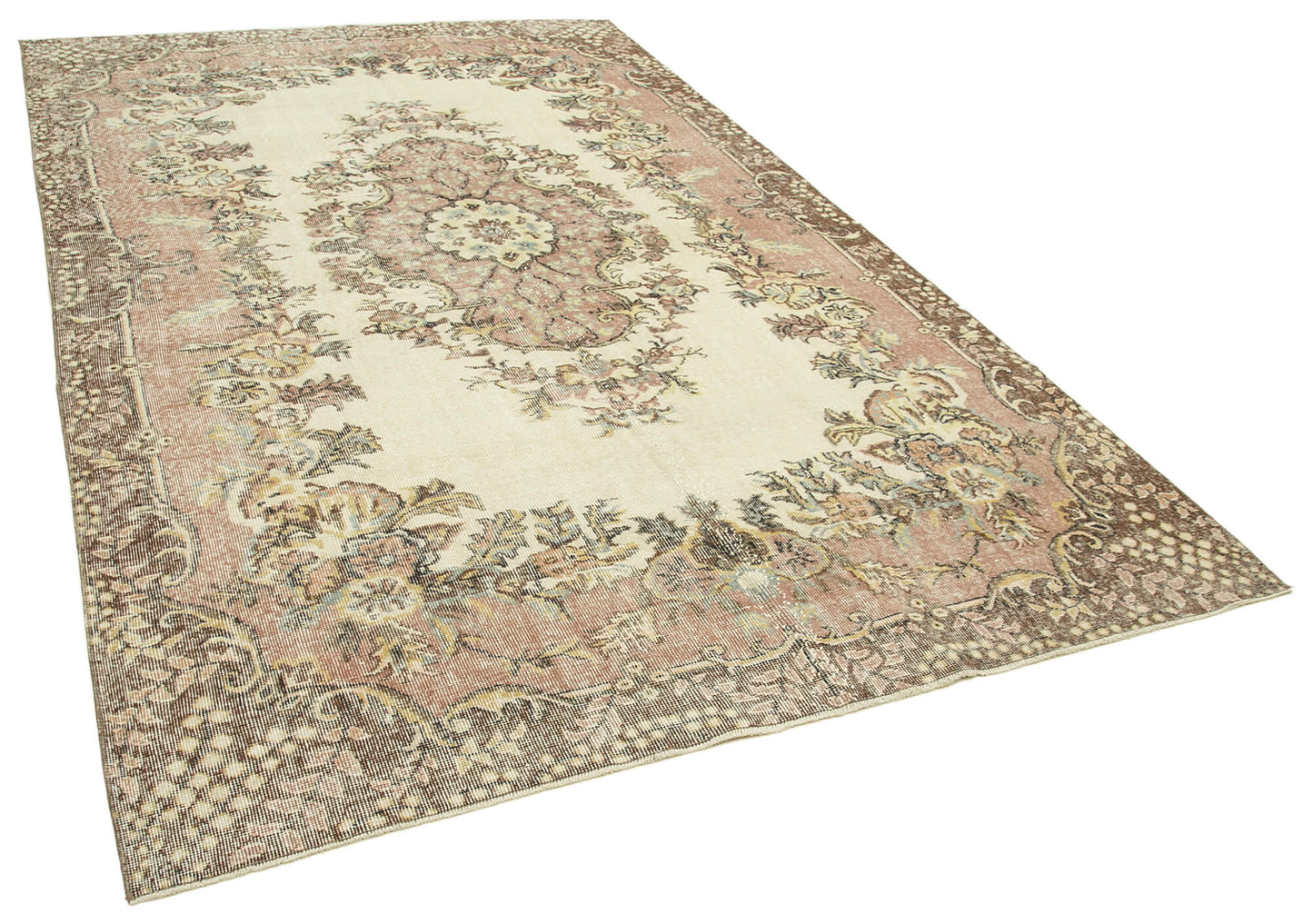 7x11 Beige Turkish Vintage Area Rug - 38822