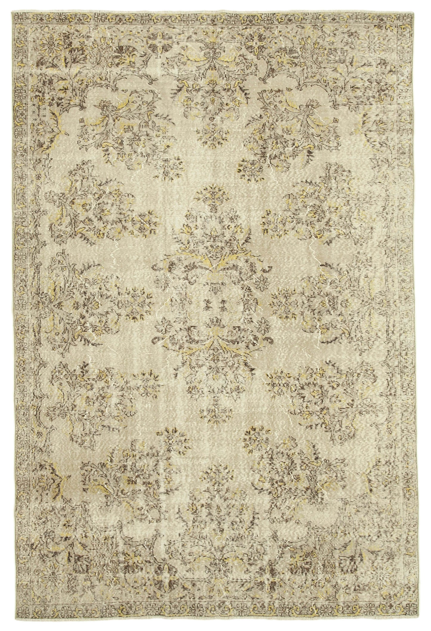 7x10 Beige Turkish Vintage Area Rug - 38824