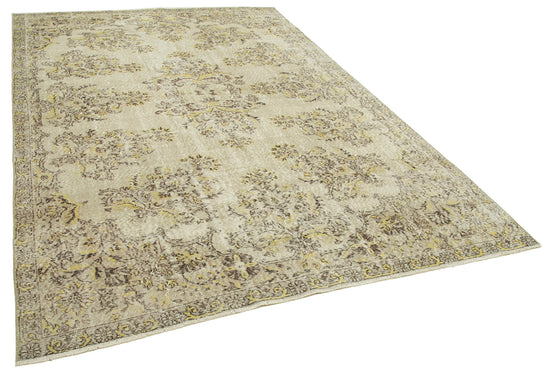 7x10 Beige Turkish Vintage Area Rug - 38824