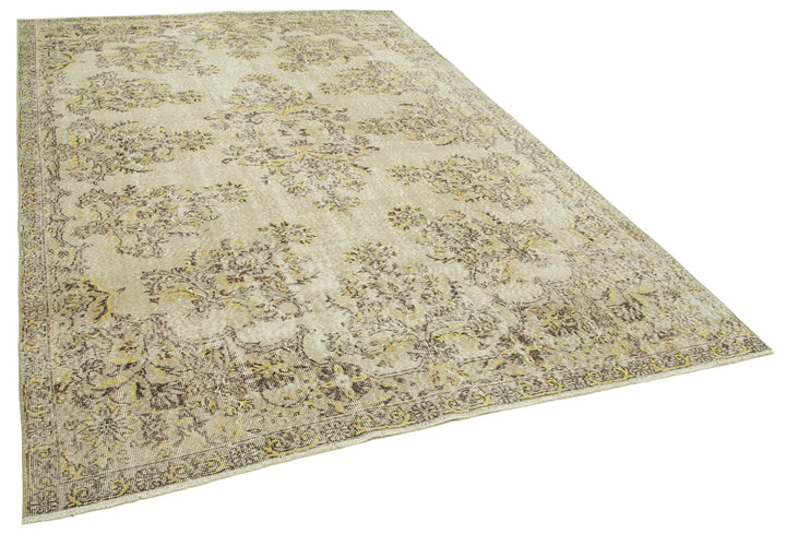 7x10 Beige Turkish Vintage Area Rug - 38824
