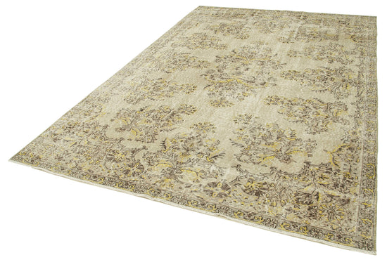 7x10 Beige Turkish Vintage Area Rug - 38824