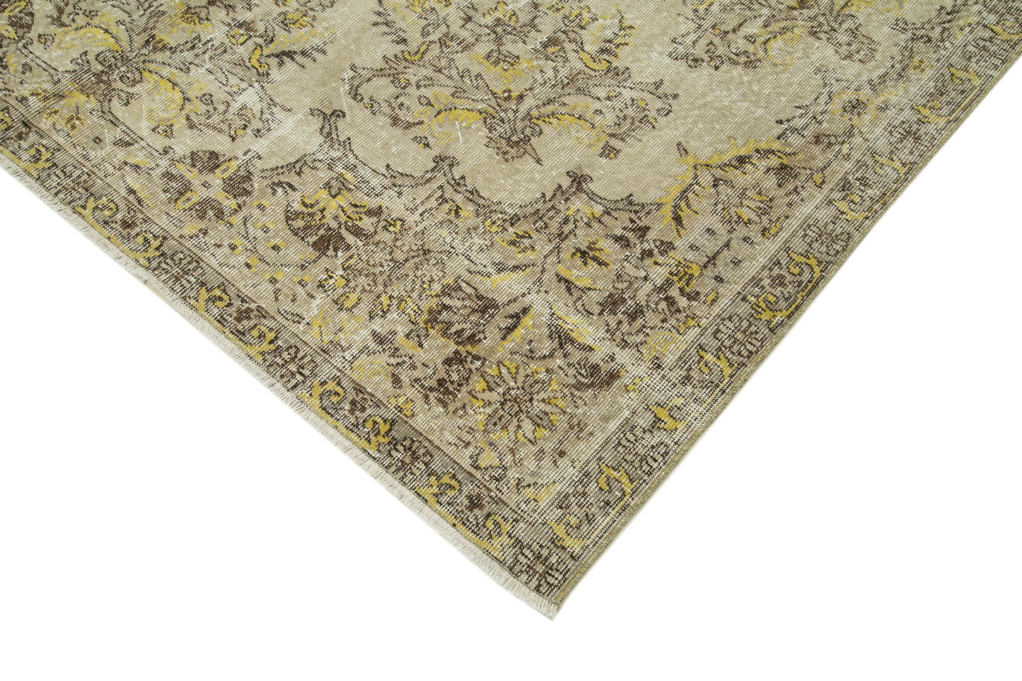 7x10 Beige Turkish Vintage Area Rug - 38824