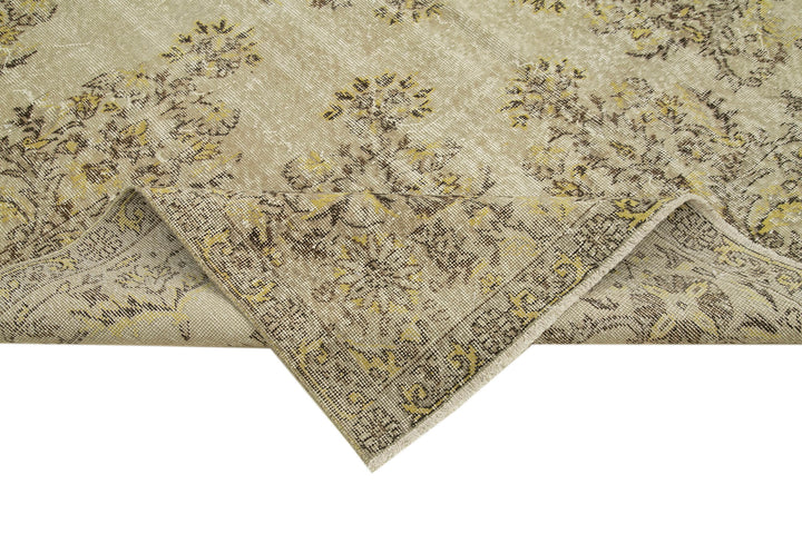7x10 Beige Turkish Vintage Area Rug - 38824