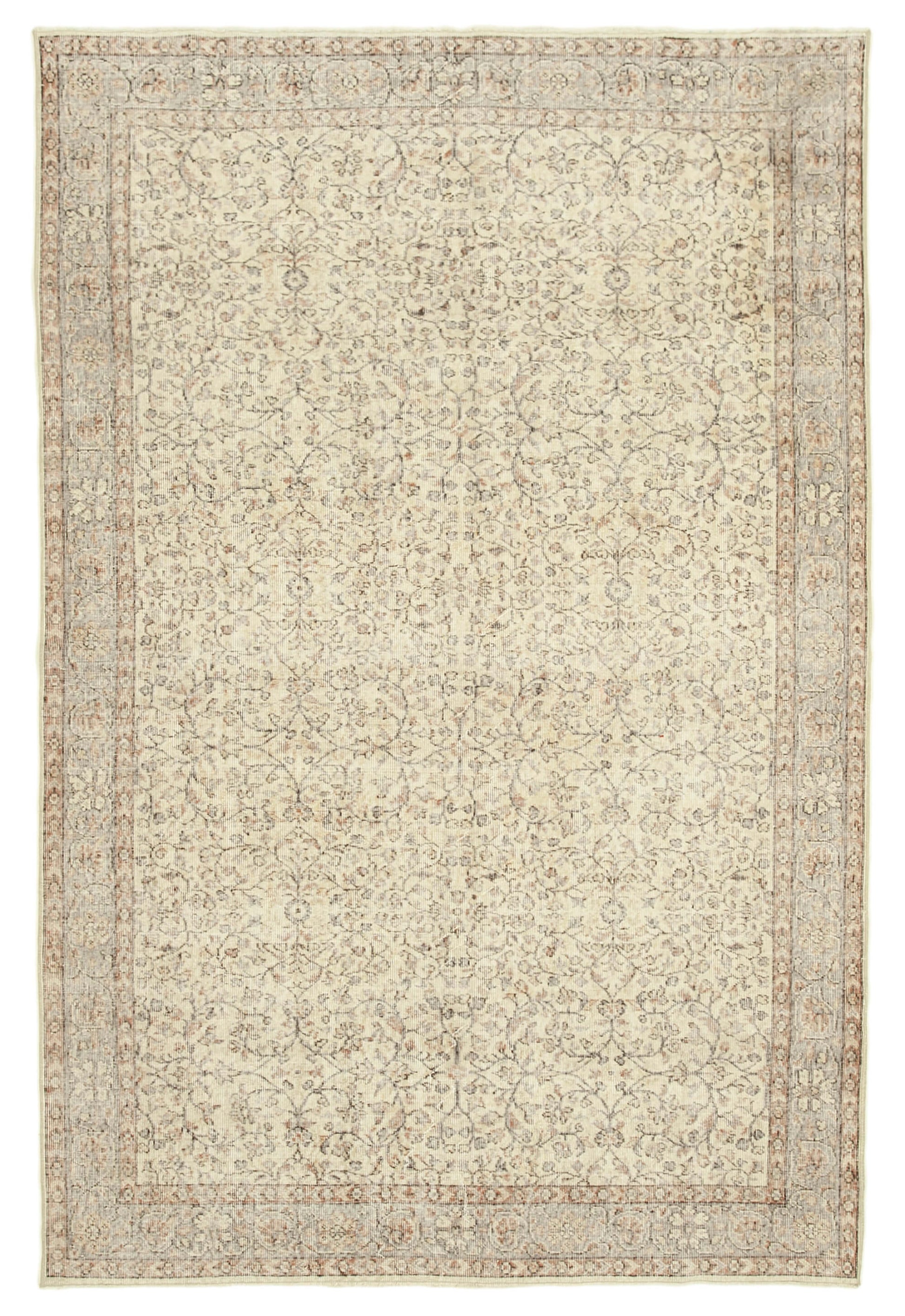7x10 Beige Turkish Vintage Area Rug - 38843