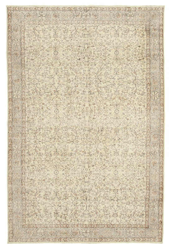7x10 Beige Turkish Vintage Area Rug - 38843