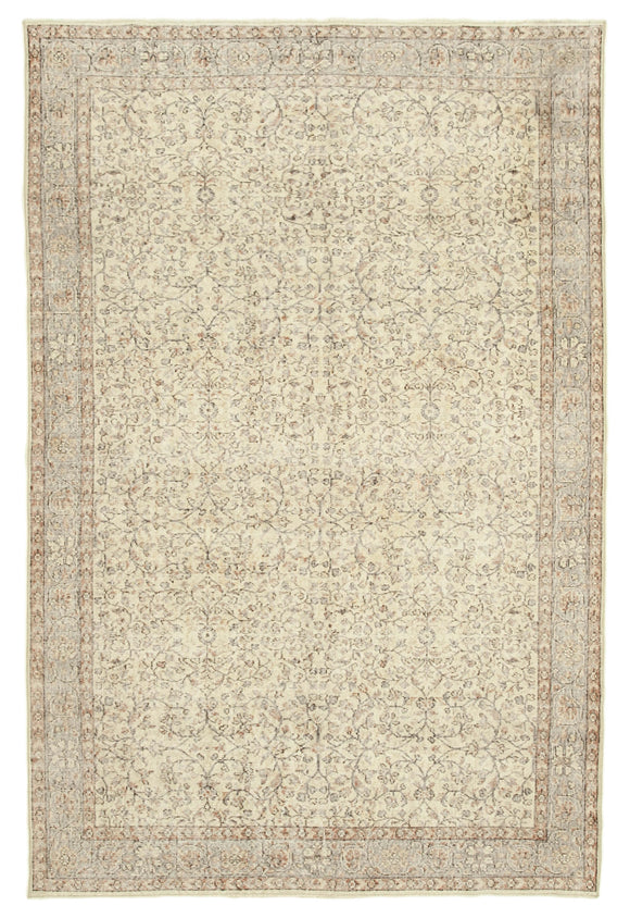 7x10 Beige Turkish Vintage Area Rug - 38843