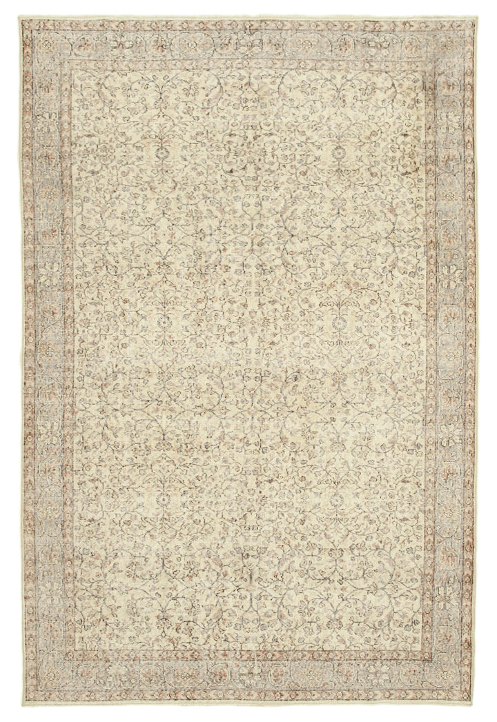 7x10 Beige Turkish Vintage Area Rug - 38843