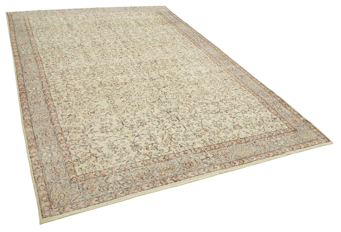 7x10 Beige Turkish Vintage Area Rug - 38843