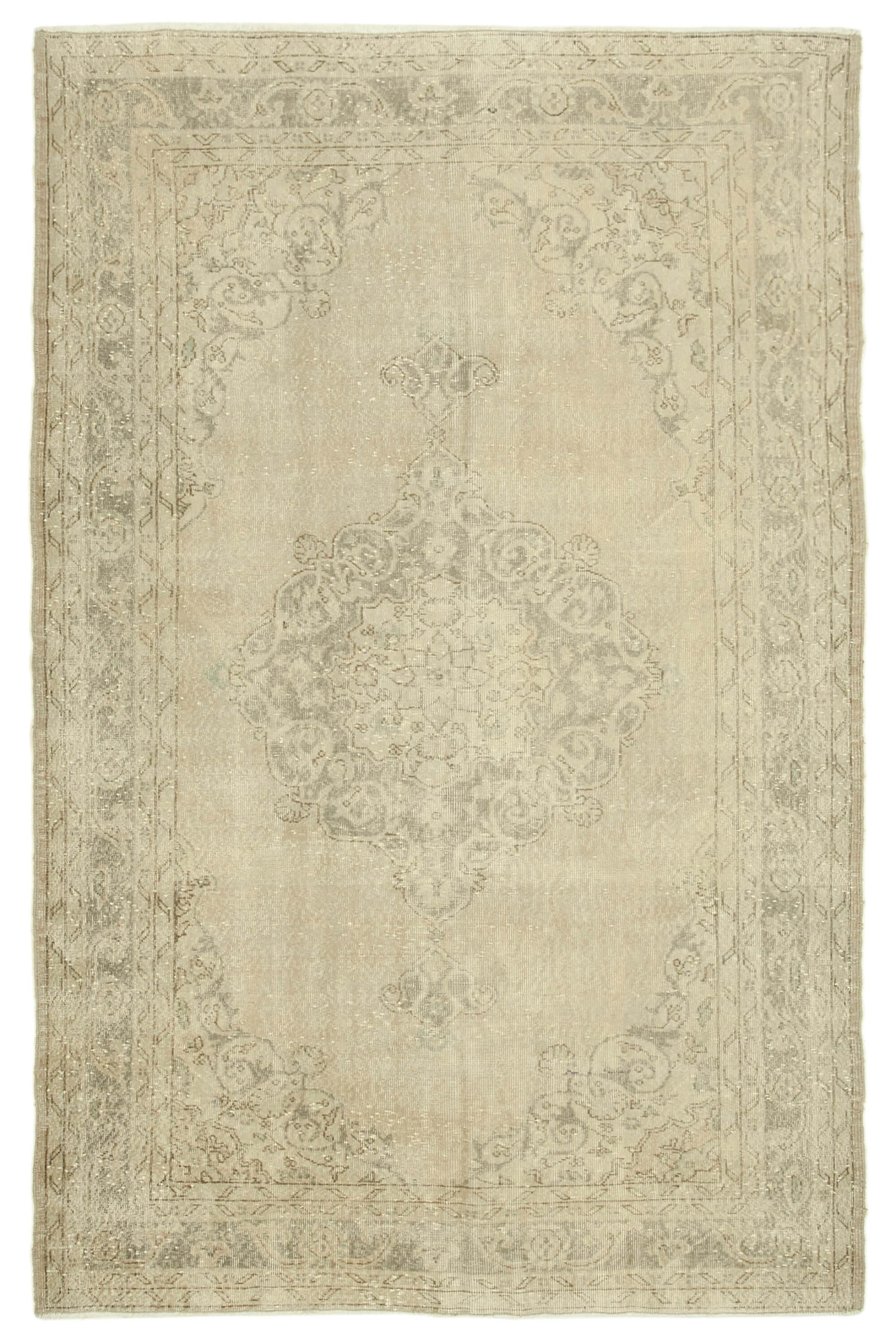 7x10 Beige Turkish Vintage Area Rug - 38844