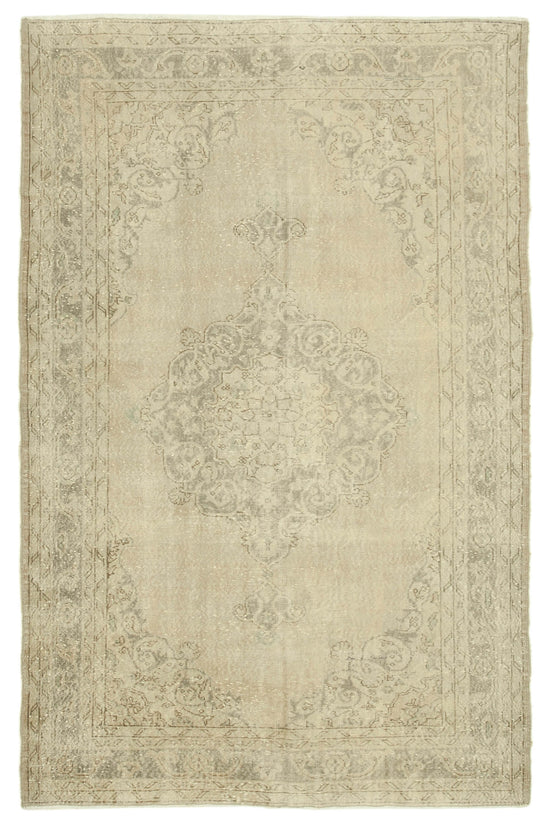 7x10 Beige Turkish Vintage Area Rug - 38844
