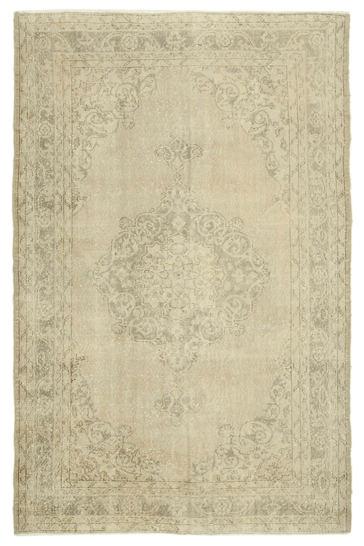 7x10 Beige Turkish Vintage Area Rug - 38844