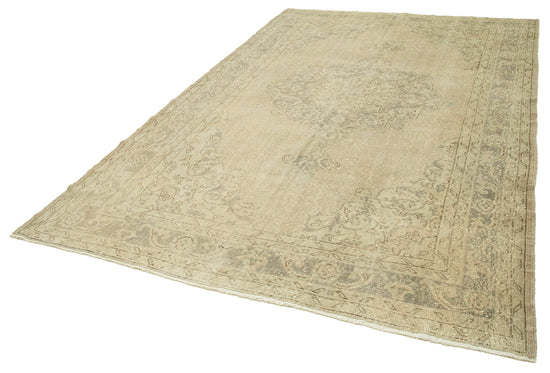 7x10 Beige Turkish Vintage Area Rug - 38844
