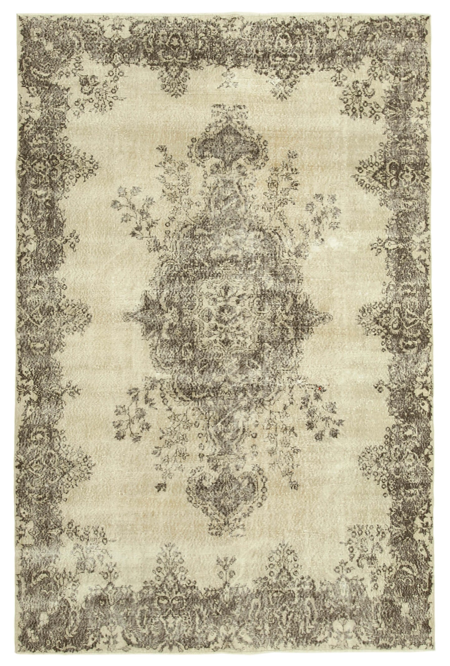 7x10 Beige Turkish Vintage Area Rug - 38855