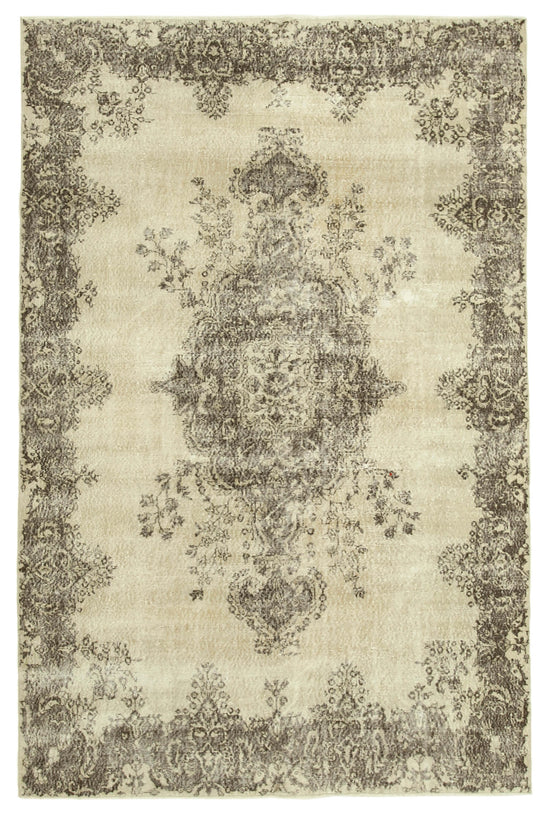 7x10 Beige Turkish Vintage Area Rug - 38855