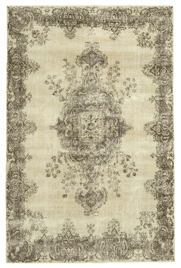 7x10 Beige Turkish Vintage Area Rug - 38855
