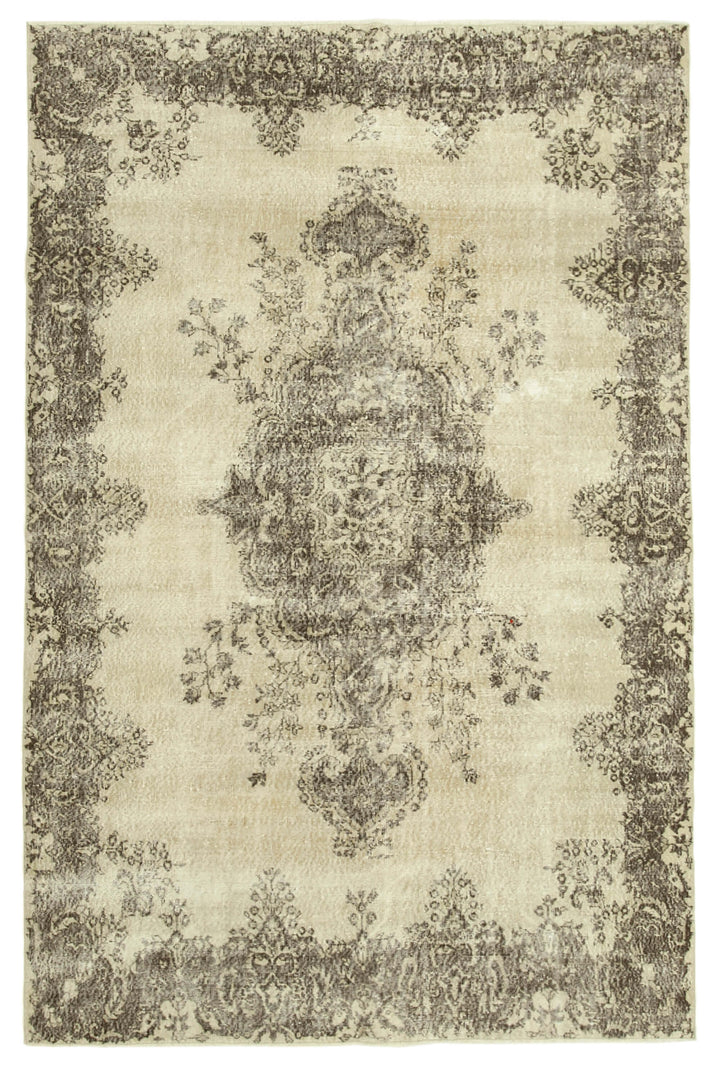 7x10 Beige Turkish Vintage Area Rug - 38855