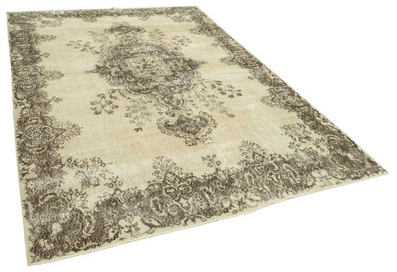 7x10 Beige Turkish Vintage Area Rug - 38855