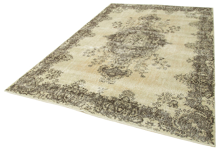 7x10 Beige Turkish Vintage Area Rug - 38855