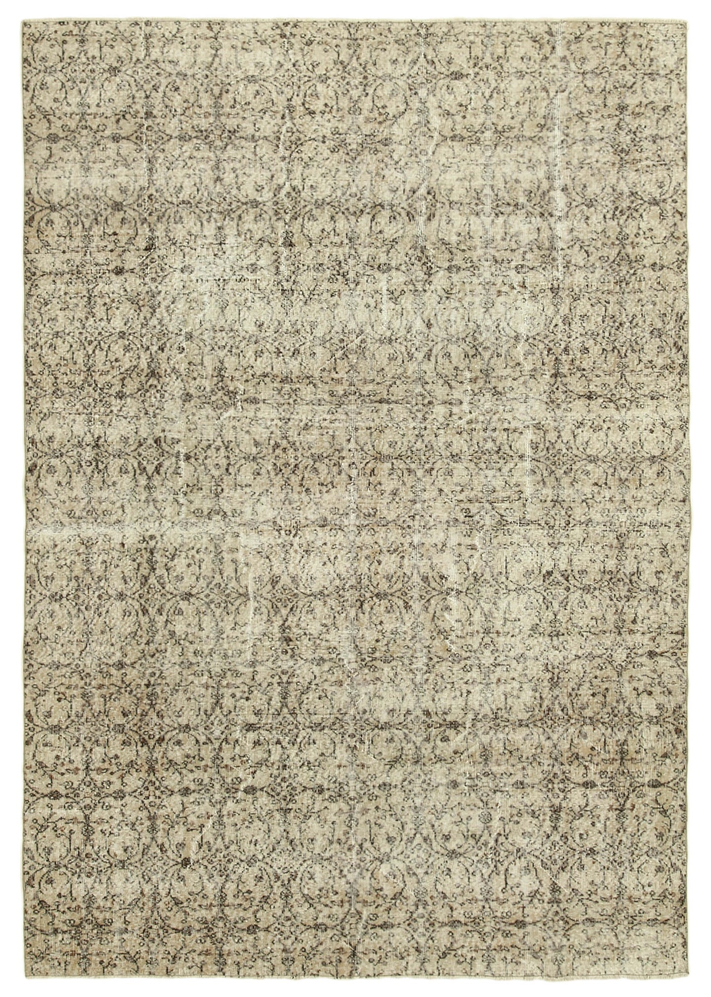 7x10 Beige Turkish Vintage Area Rug - 38867