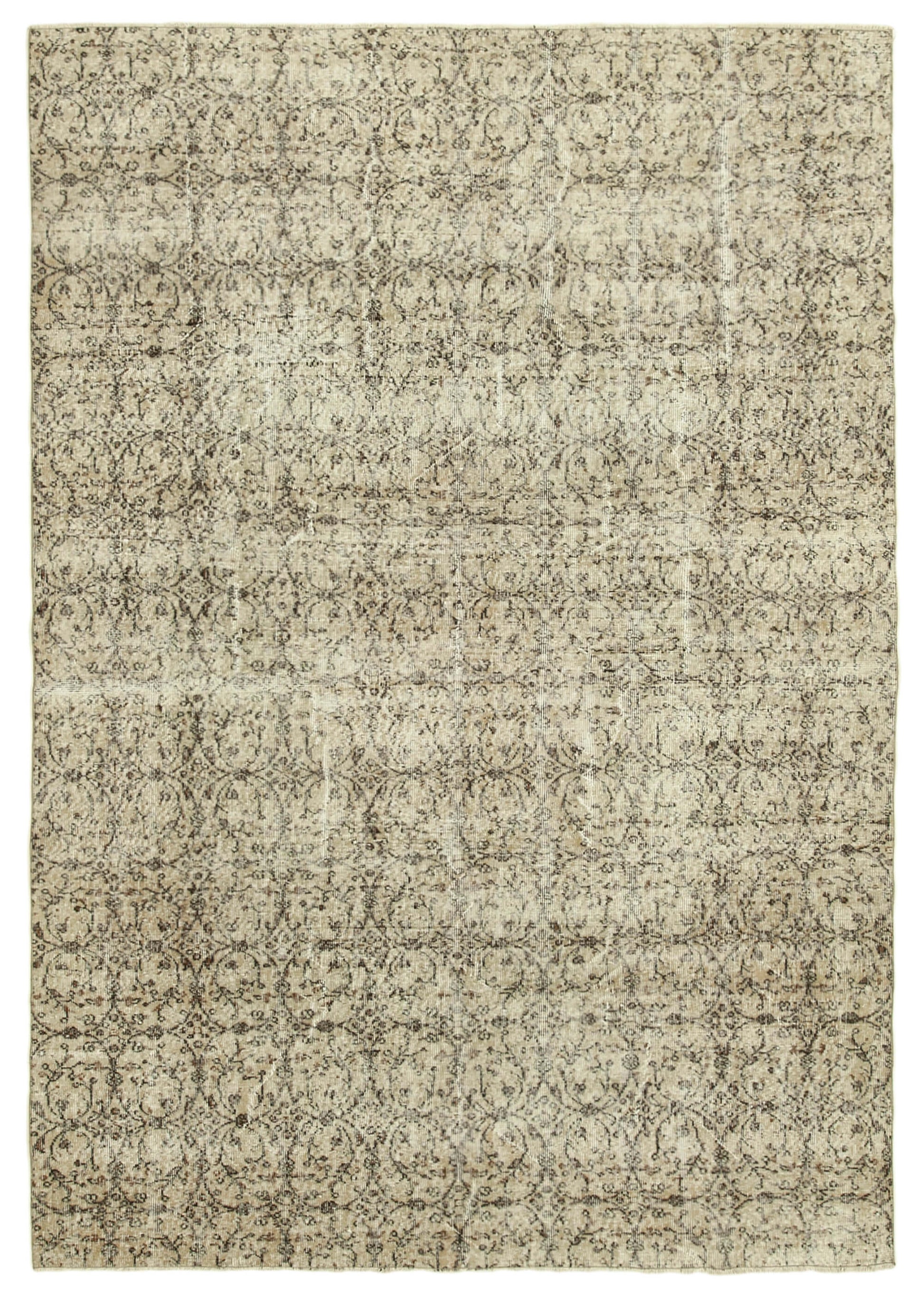 7x10 Beige Turkish Vintage Area Rug - 38867