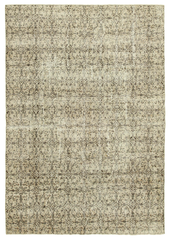 7x10 Beige Turkish Vintage Area Rug - 38867