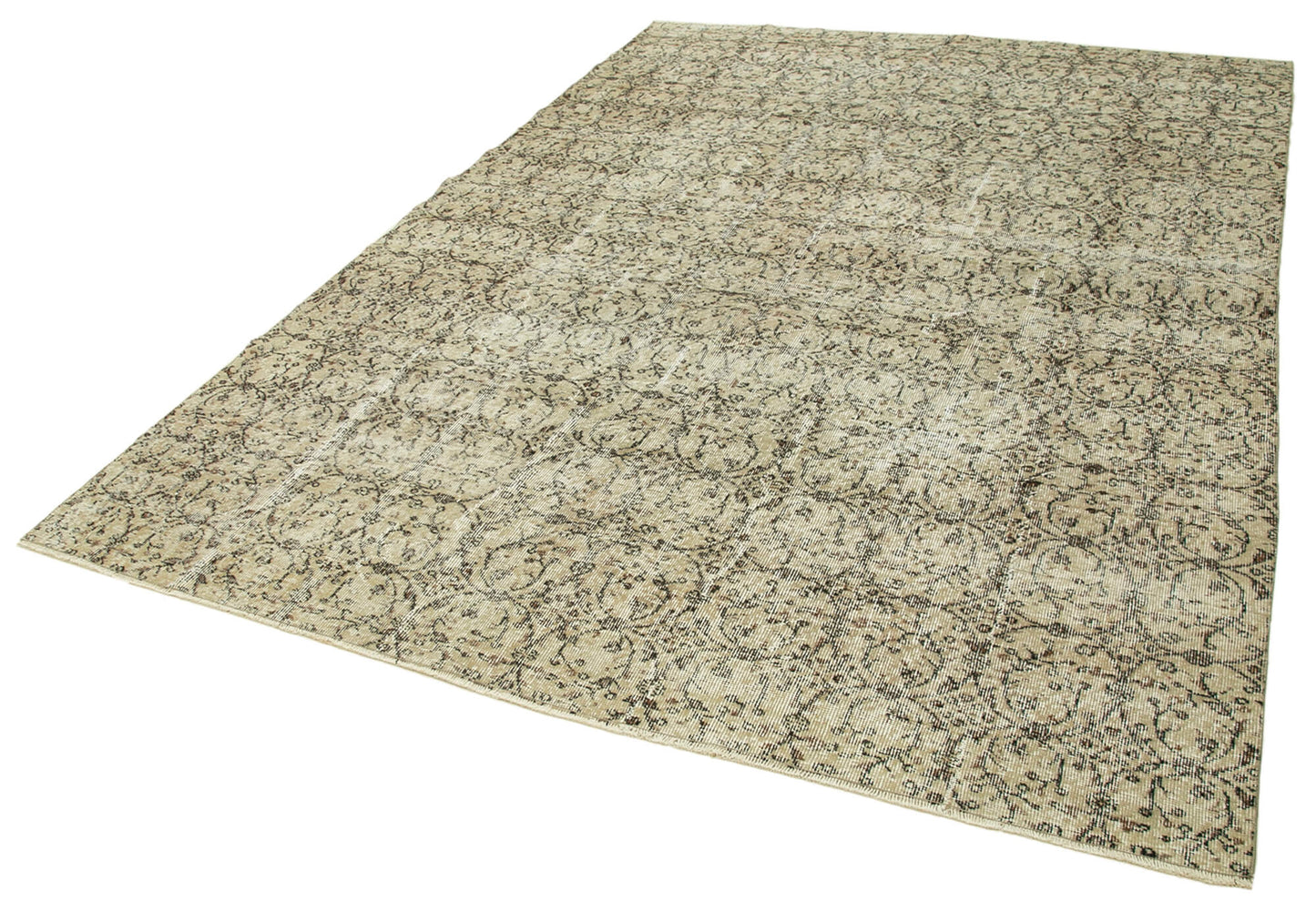 7x10 Beige Turkish Vintage Area Rug - 38867
