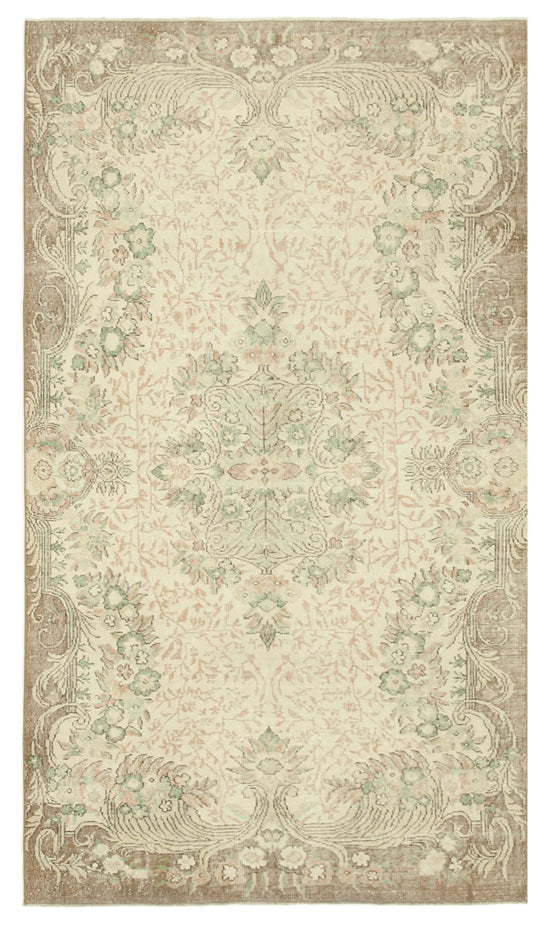 5x9 Beige Turkish Vintage Area Rug - 38871