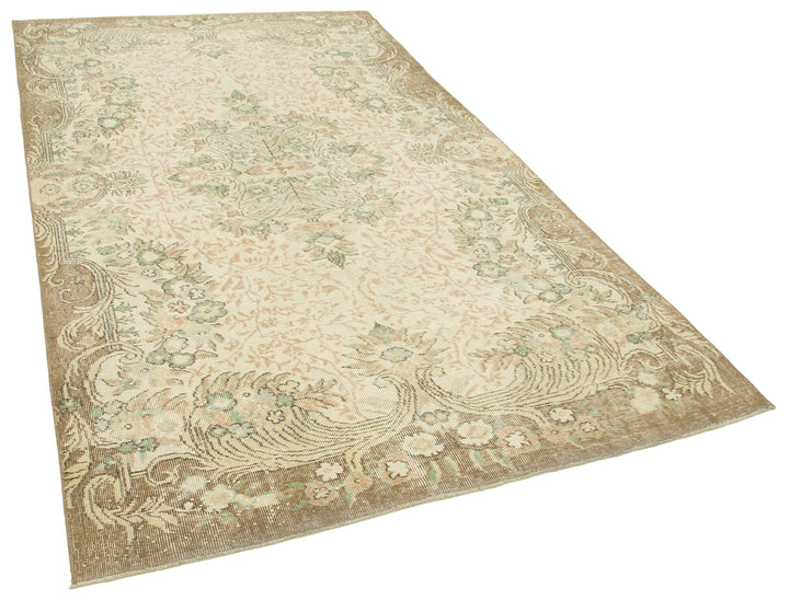 5x9 Beige Turkish Vintage Area Rug - 38871