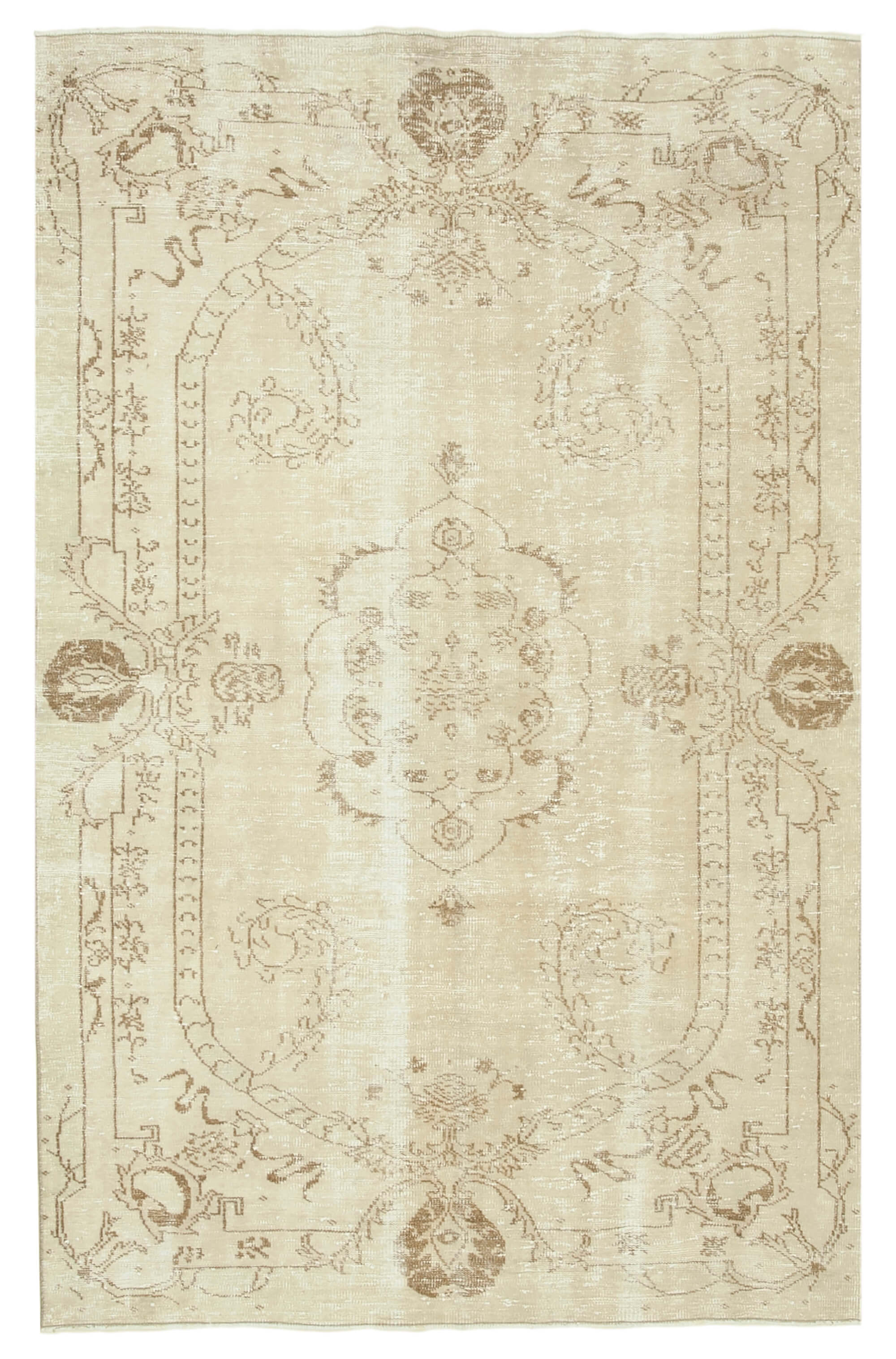 6x9 Beige Turkish Vintage Area Rug - 38872