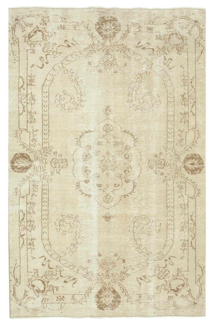 6x9 Beige Turkish Vintage Area Rug - 38872