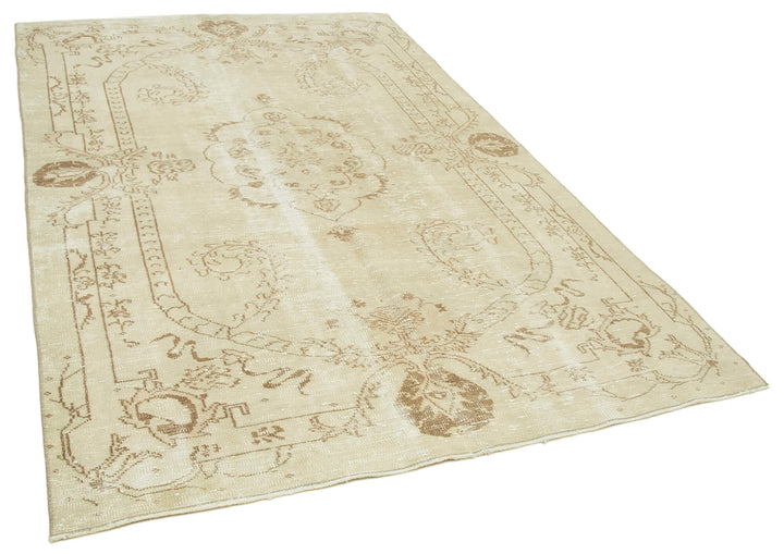 6x9 Beige Turkish Vintage Area Rug - 38872