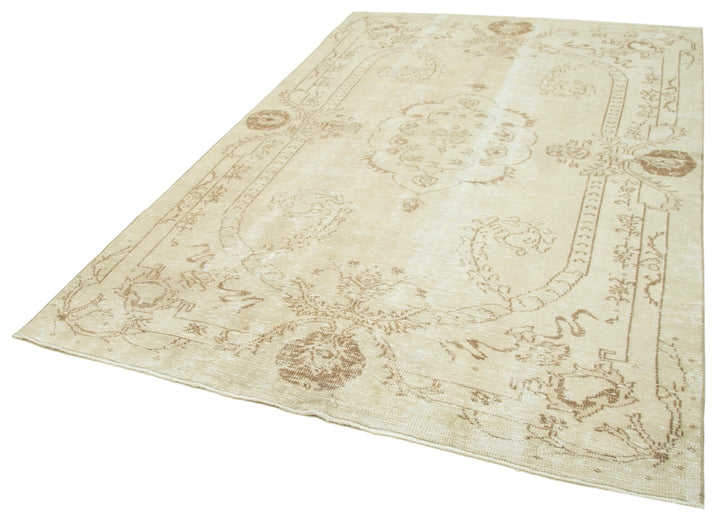 6x9 Beige Turkish Vintage Area Rug - 38872