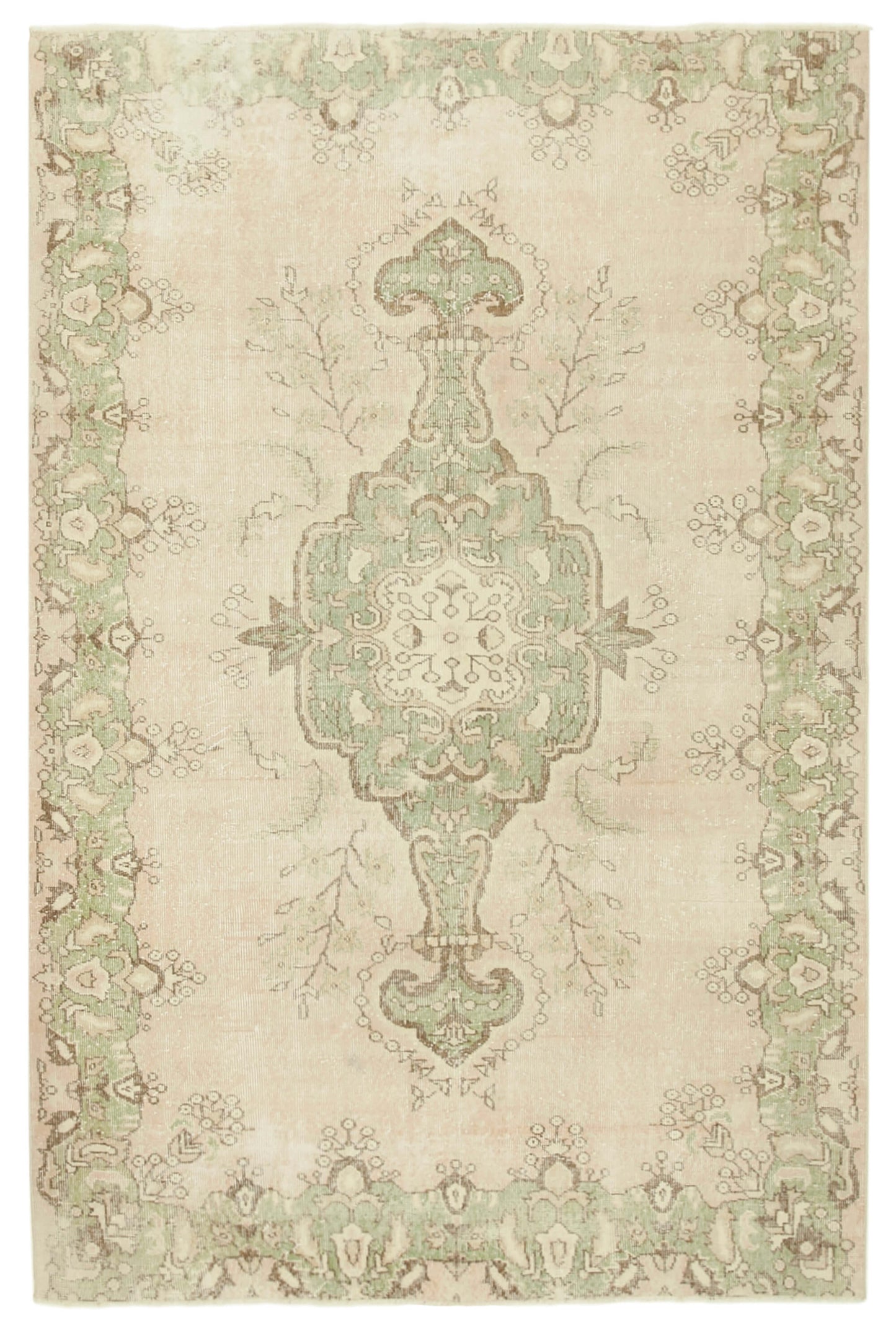 6x9 Beige Turkish Vintage Area Rug - 38876