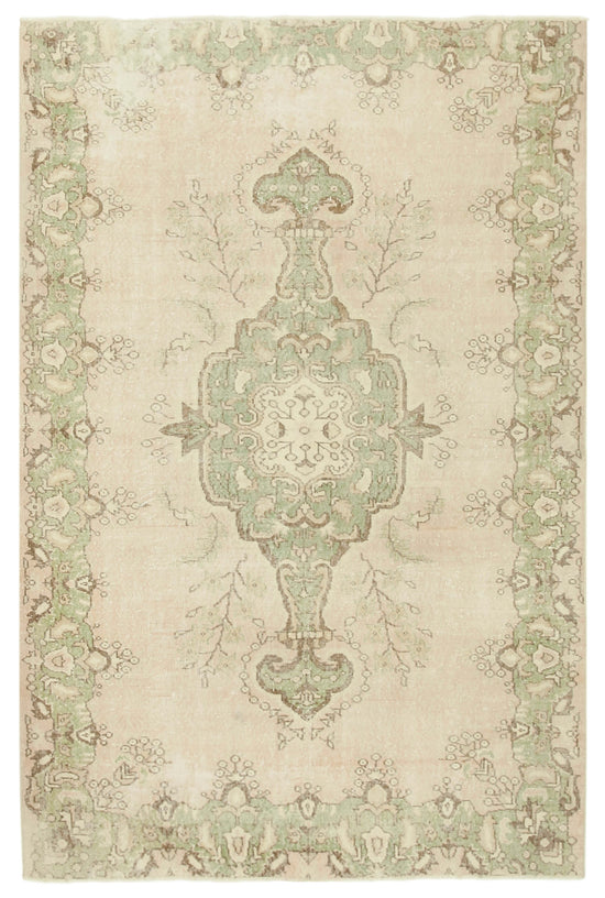 6x9 Beige Turkish Vintage Area Rug - 38876