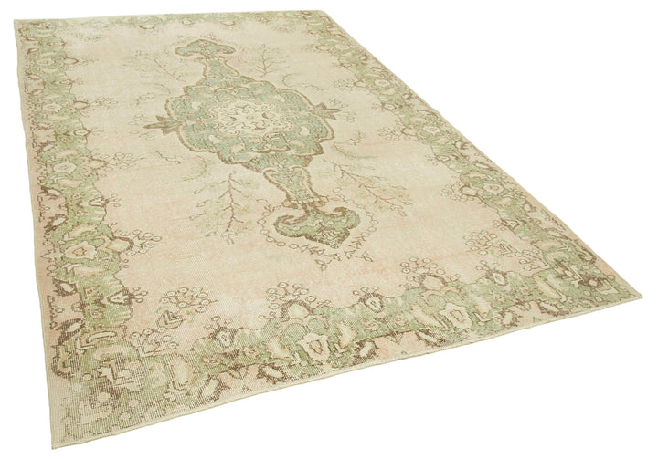 6x9 Beige Turkish Vintage Area Rug - 38876